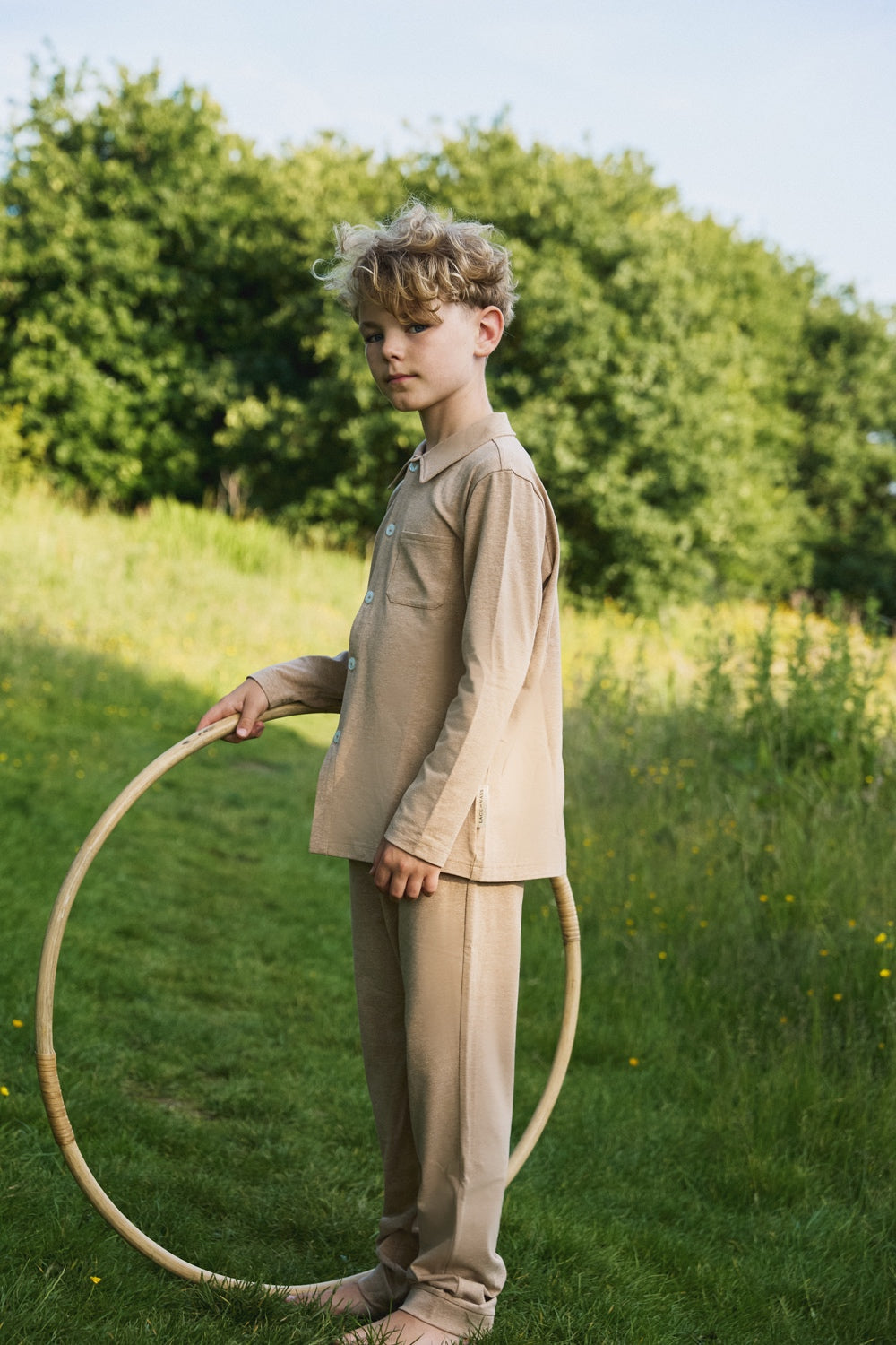 Boys Mistletoe collar Pyjama - Tan